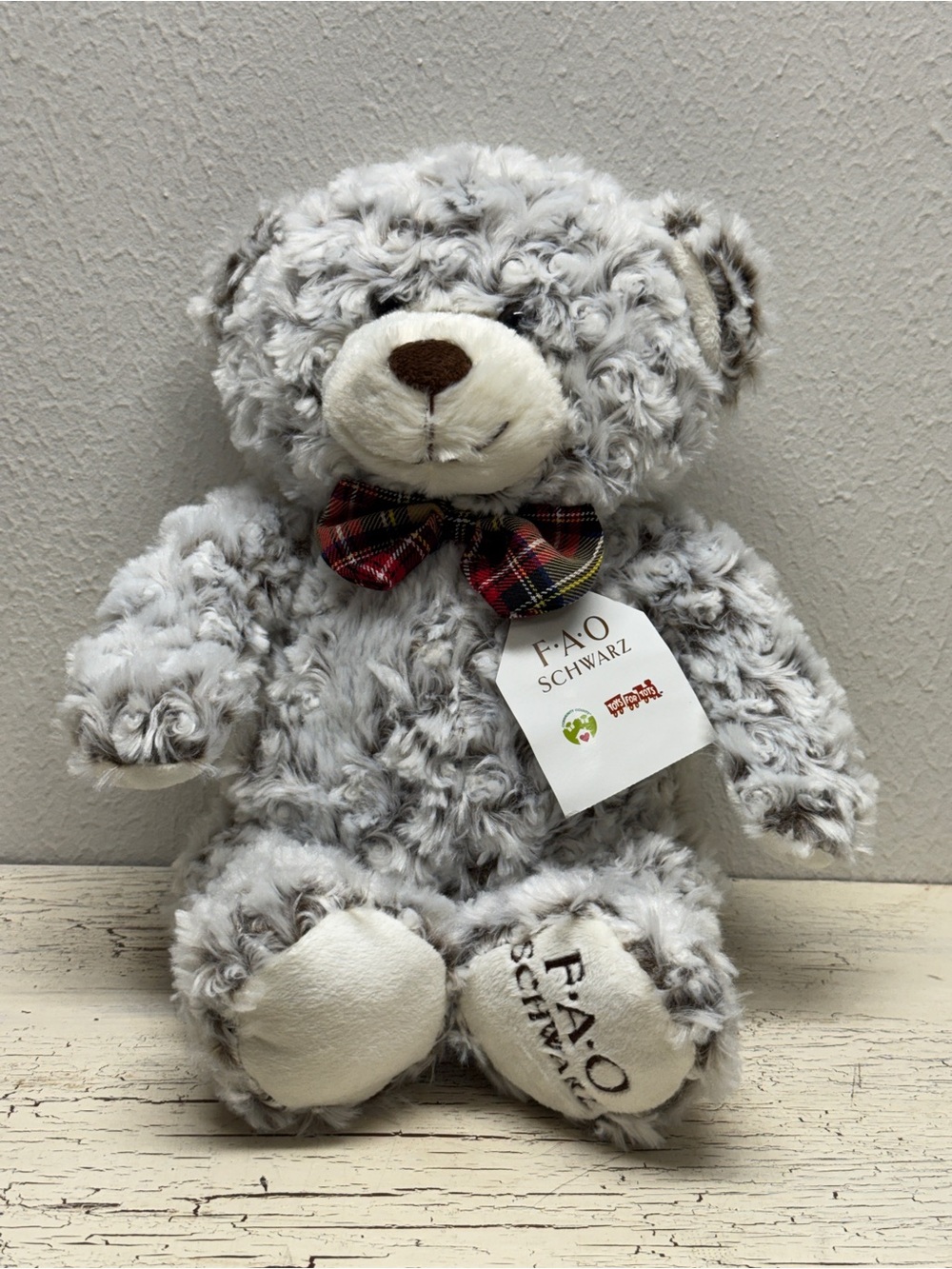 FAO Schwarz Toys For Tots 2017 Bear Tags Plush 18" Stuffed Grey Brown